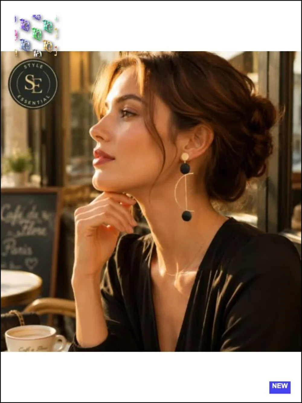 Gold-Tone Long Dangle Earrings Black Ball Chunky Geometric Rotatable Party